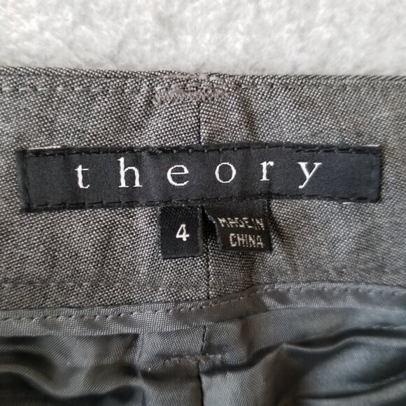 Theory Womens Gray Wide Leg Wool Blend Career Pleated Dress Pants Interview Sz 4 - Picture 3 of 12